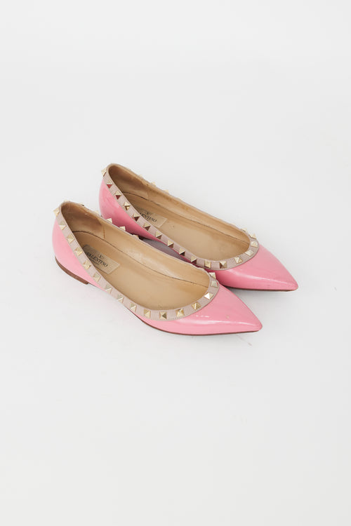 Valentino Pink Patent Leather Rockstud Trim Flat