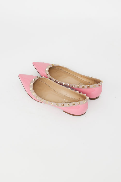 Valentino Pink Patent Leather Rockstud Trim Flat