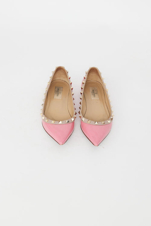 Valentino Pink Patent Leather Rockstud Trim Flat