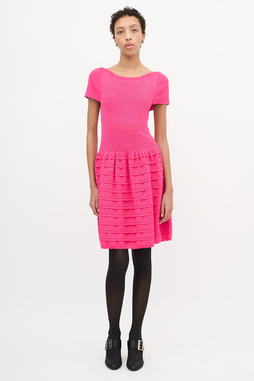 Valentino Pink Knit Scallop Trim Midi Dress