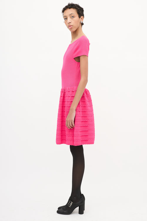 Valentino Pink Knit Scallop Trim Midi Dress