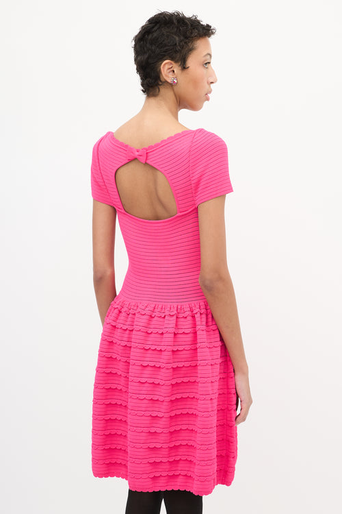 Valentino Pink Knit Scallop Trim Midi Dress