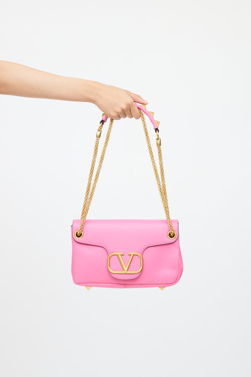 ValentinoPink Leather Vlogo Studded Bag