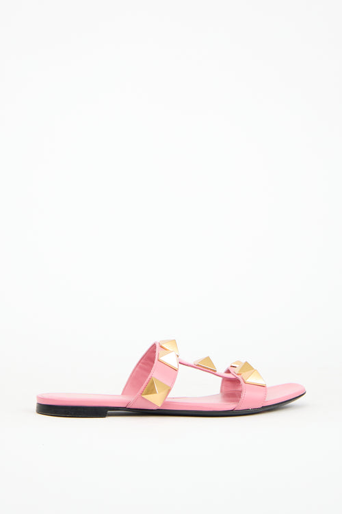 Valentino Pink Leather Roman Stud Slide