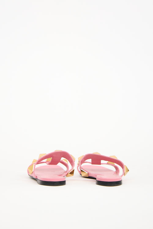 Valentino Pink Leather Roman Stud Slide