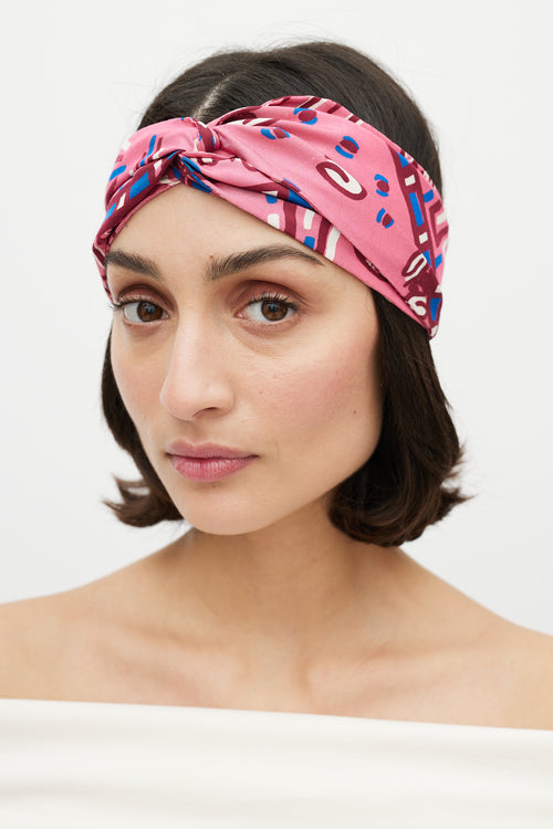 Valentino Pink 
Red Silk Printed Headband