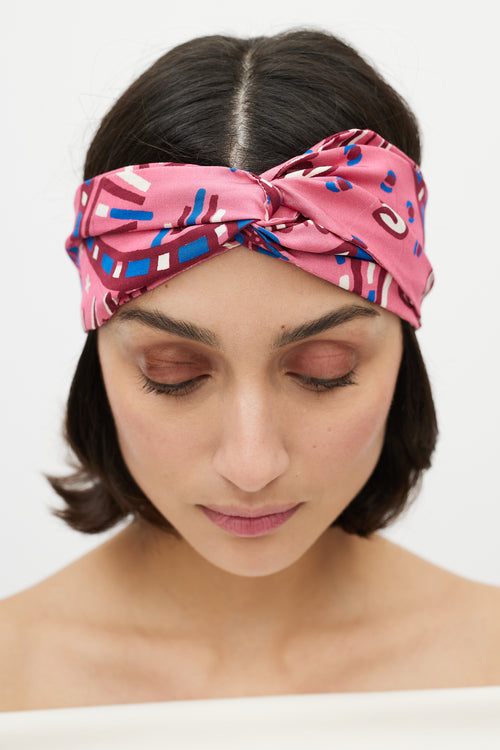 Valentino Pink 
Red Silk Printed Headband