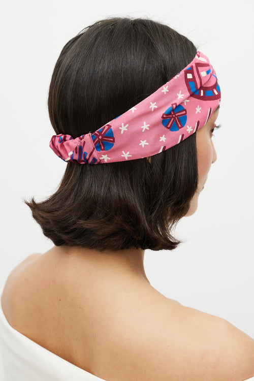 Valentino Pink 
Red Silk Printed Headband