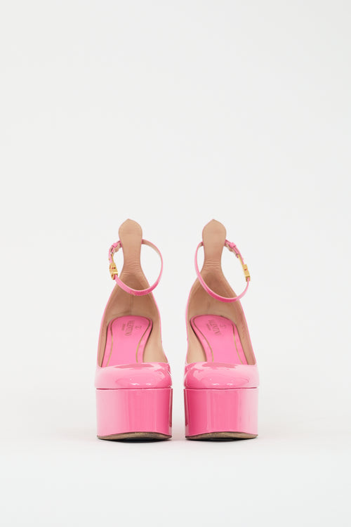 Valentino Pink Patent Leather Tan-Go VLogo Platform Heel