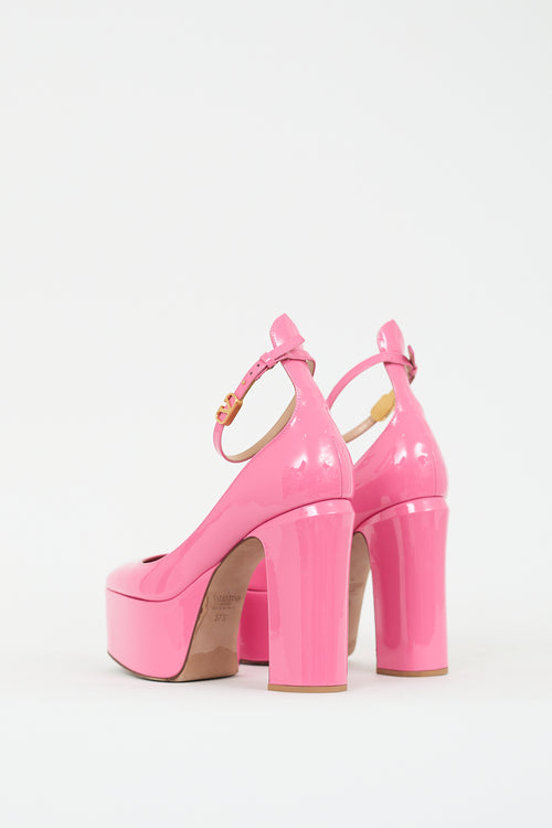 Valentino Pink Patent Leather Tan-Go VLogo Platform Heel