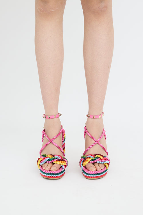 Pink 
Rainbow Rope Wedge Sandal