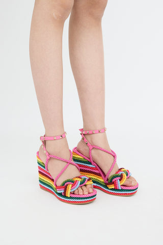 Pink 
Rainbow Rope Wedge Sandal