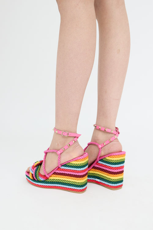 Pink 
Rainbow Rope Wedge Sandal