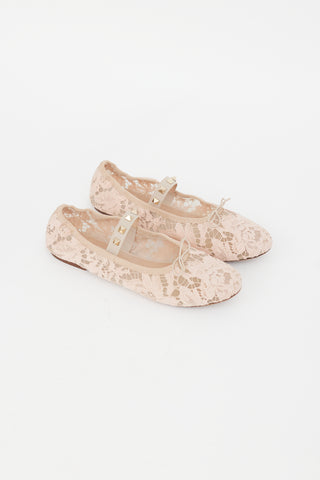 Valentino Pink Lace 
Rockstud Mary Jane Flat