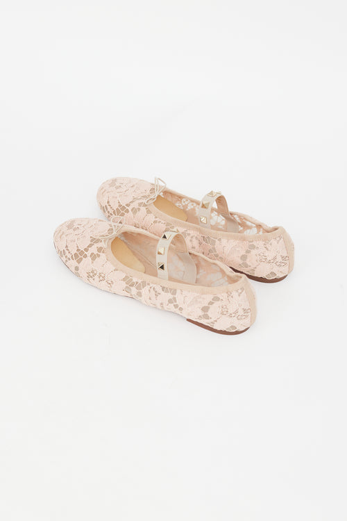 Valentino Pink Lace 
Rockstud Mary Jane Flat