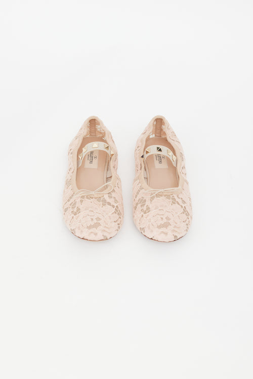 Valentino Pink Lace 
Rockstud Mary Jane Flat