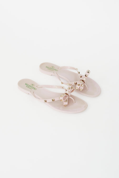 Valentino Pink Rubber Rockstud Bow Flip Flop