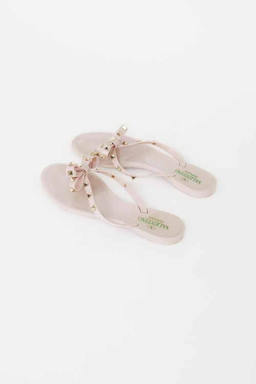 Valentino Pink Rubber Rockstud Bow Flip Flop