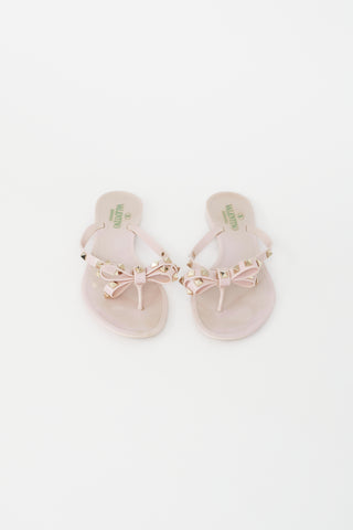 Valentino Pink Rubber Rockstud Bow Flip Flop