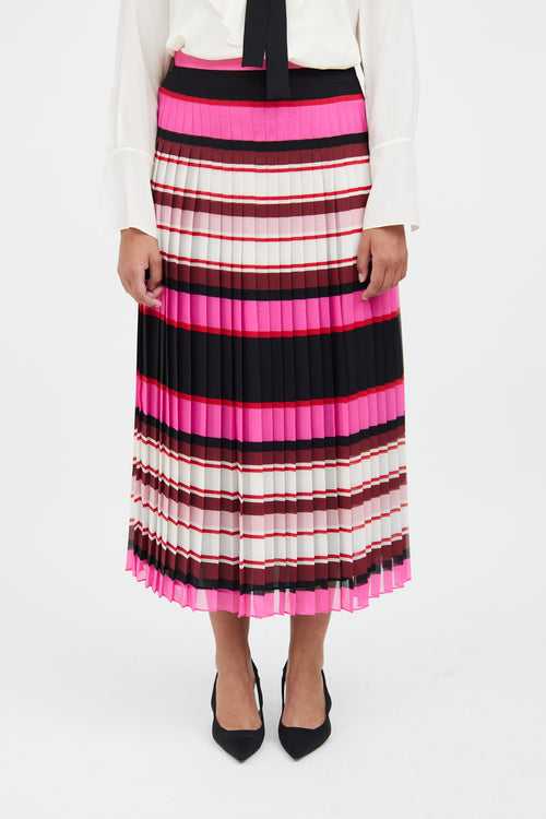 Valentino Pink 
Black Pleat Stripe Silk Skirt