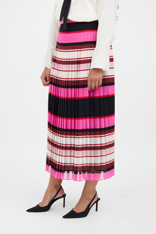 Valentino Pink 
Black Pleat Stripe Silk Skirt