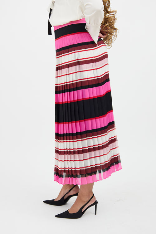 Valentino Pink 
Black Pleat Stripe Silk Skirt