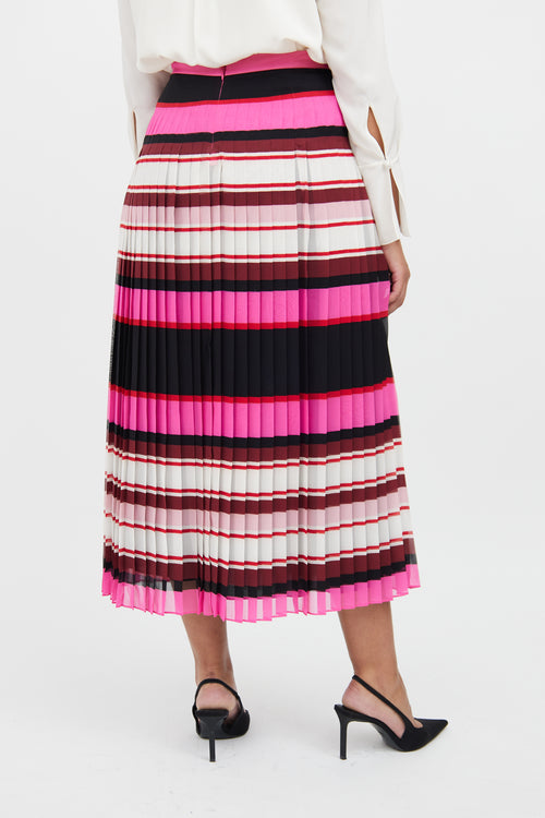 Valentino Pink 
Black Pleat Stripe Silk Skirt