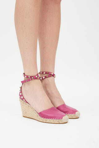 Valentino Purple 
Beige Rock Stud Espadrille Wedge Heel