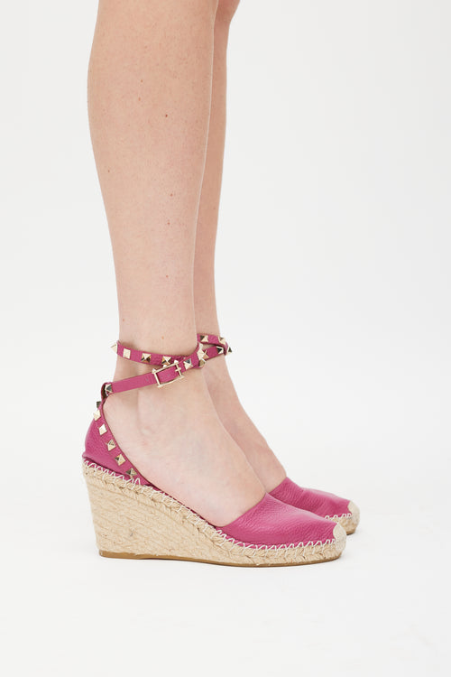 Valentino Purple 
Beige Rock Stud Espadrille Wedge Heel