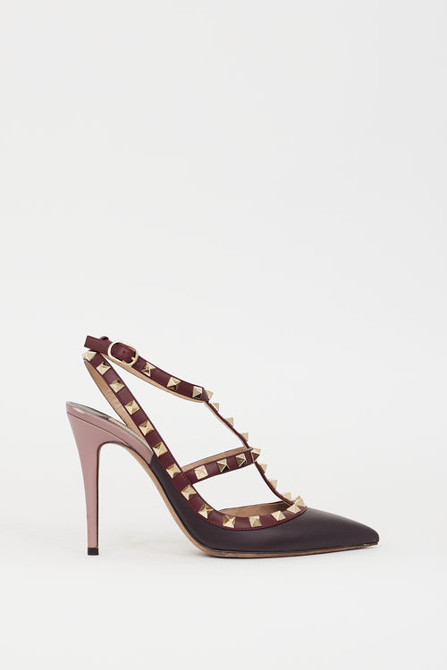 Valentino Purple 
Burgundy Caged Rockstud Heel