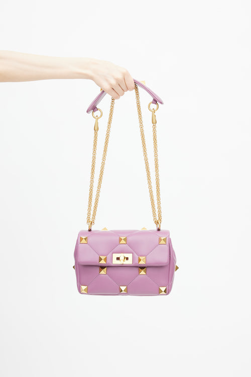 Valentino Purple 
Gold Roman Stud Shoulder Bag