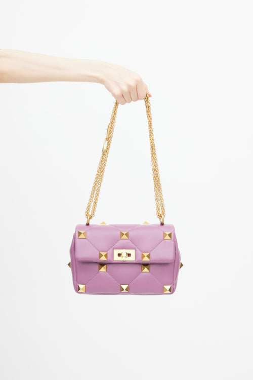 Valentino Purple 
Gold Roman Stud Shoulder Bag