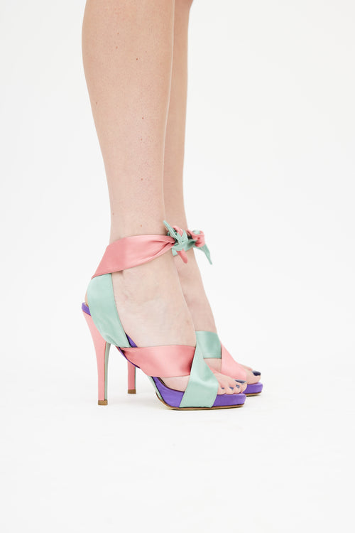 Valentino Purple 
Multicolour Satin Wrap Sandal