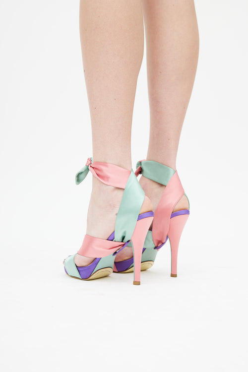 Valentino Purple 
Multicolour Satin Wrap Sandal