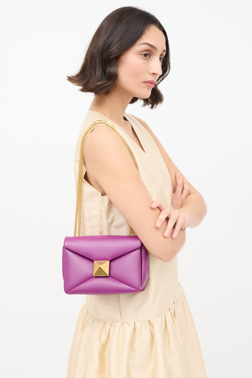 Valentino Purple Leather One Stud Flap Shoulder Bag