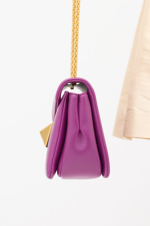 Valentino Purple Leather One Stud Flap Shoulder Bag