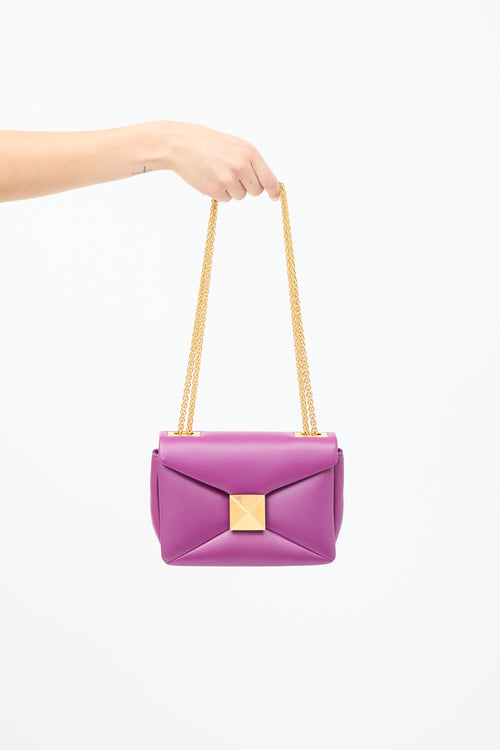 Valentino Purple Leather One Stud Flap Shoulder Bag