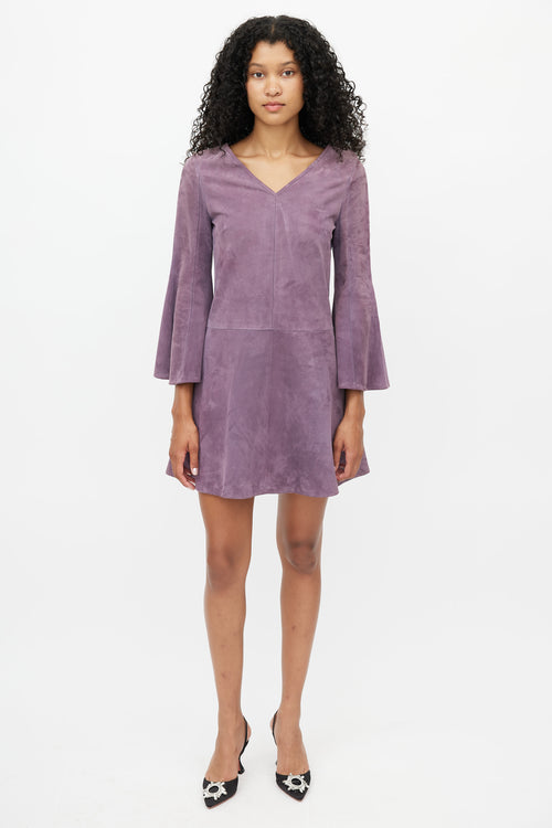 Valentino Purple Suede V-Neck Dress