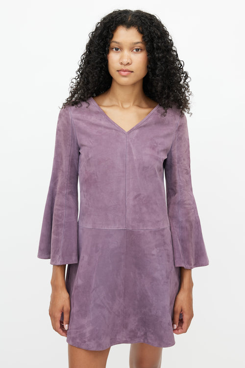 Valentino Purple Suede V-Neck Dress