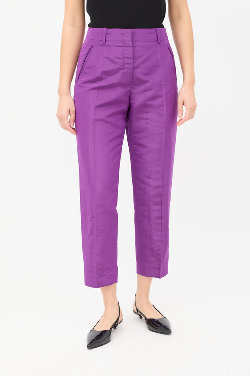 Valentino Purple Silk Cropped Tapered Leg Trouser