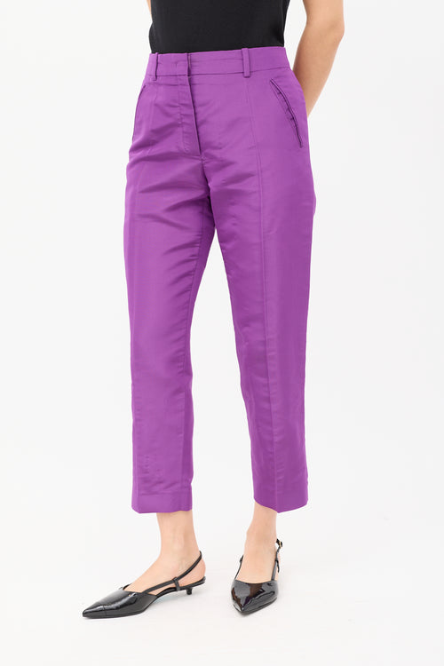 Valentino Purple Silk Cropped Tapered Leg Trouser