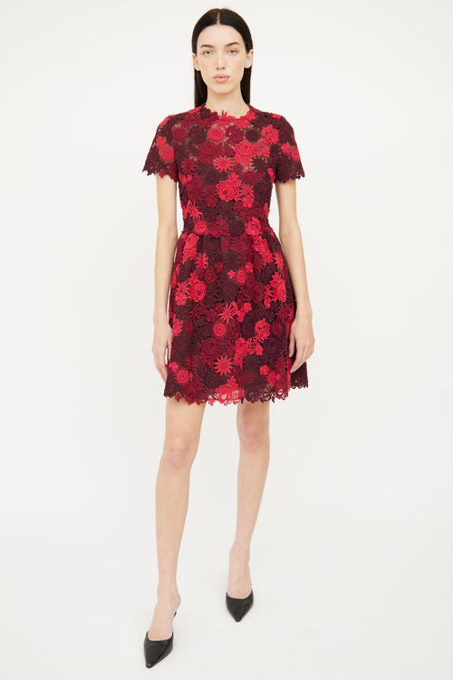 Valentino Red Lace Floral Dress