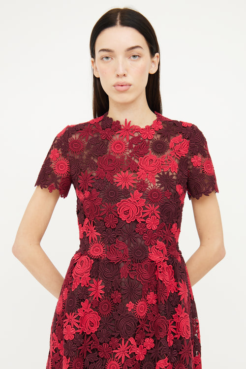 Valentino Red Lace Floral Dress