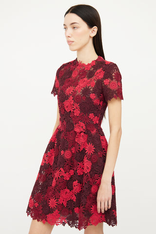 Valentino Red Lace Floral Dress