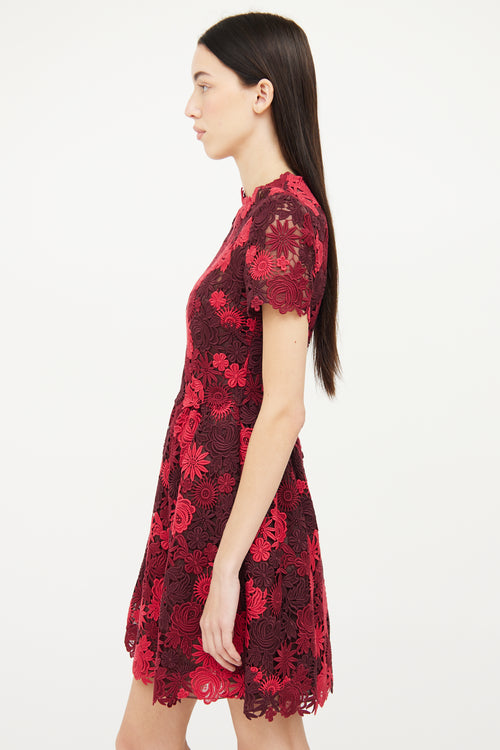 Valentino Red Lace Floral Dress