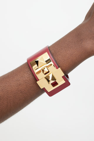 Valentino Red 
Gold Leather Rockstud Leather Bracelet