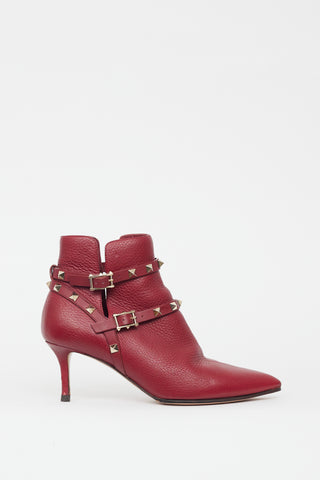 Valentino Red Leather Rockstud Ankle Boot