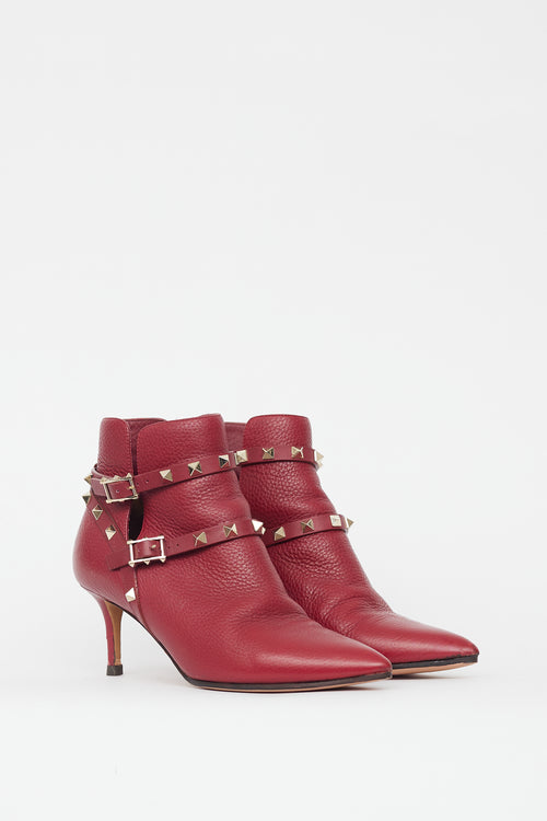 Valentino Red Leather Rockstud Ankle Boot