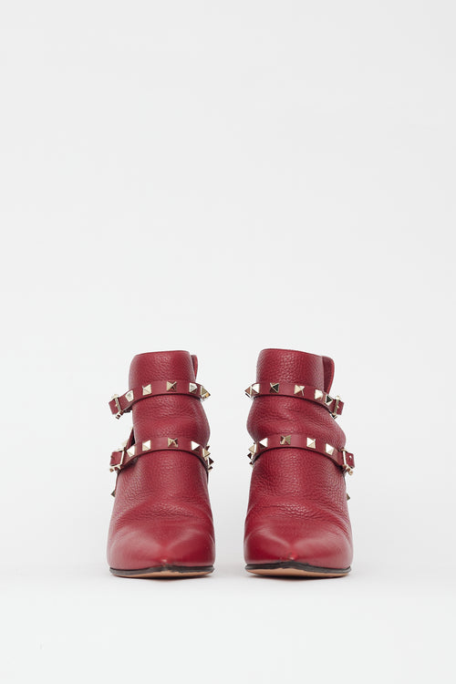 Valentino Red Leather Rockstud Ankle Boot