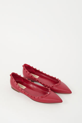 Valentino Red Leather Rockstud Ballet Flat